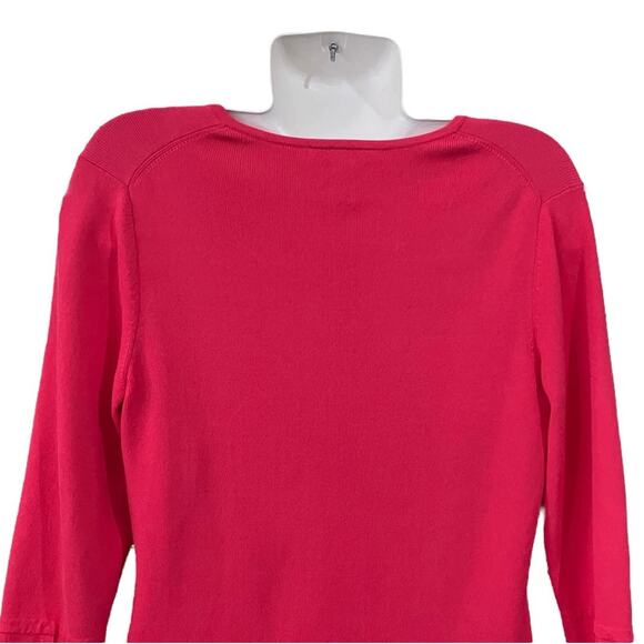 Talbots Petites Women's Punch Pink Button Front 3/4 Slv Sweater Cardigan Size M - Picture 4 of 10